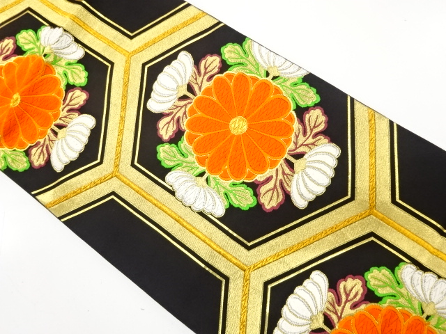 JAPANESE KIMONO / ANTIQUE FUKURO OBI / SILK / WOVEN KIKKO & KIKU